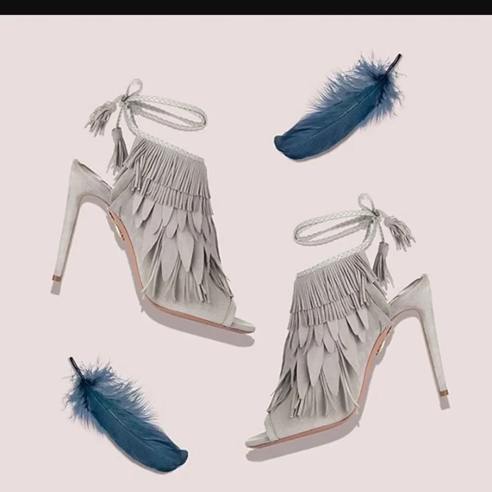 Aquazzura So Pocahontas Grey Suede Sandal 10 NWT - Picture 4 of 10
